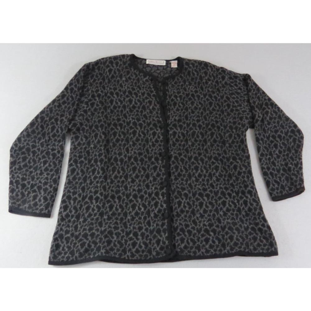 VTG Karen Scott II Taiwan Knitted Wool Blend Leopard Print Cardigan Women's 3X